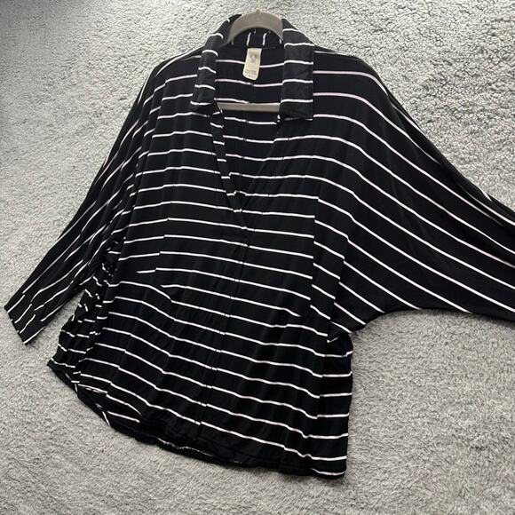We the Free Small Black Pink Striped Boxy Cut V-Neck Open Front Stretchy EUC - Picture 5 of 9